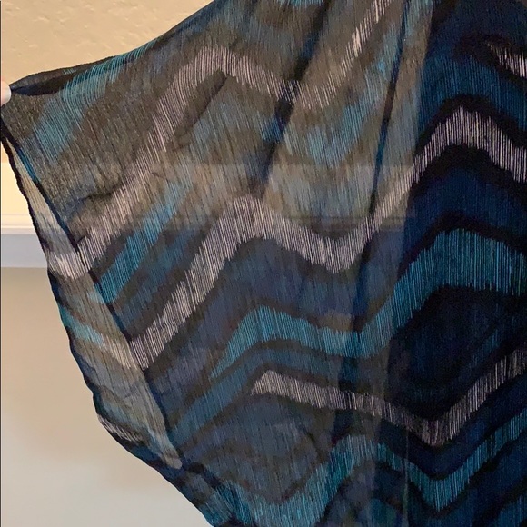 Chevron black and teal blouse with winged sleeves. - Picture 2 of 4